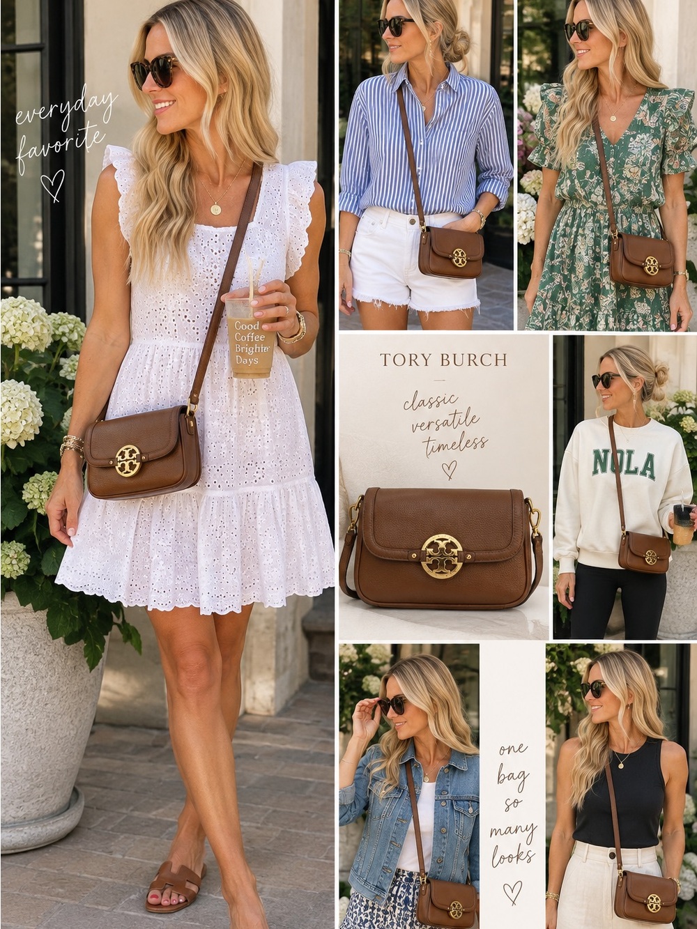 Tory Burch Brown Leather Crossbody with Gold Logo